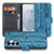 Samsung Galaxy S26 Plus Book Case Afgebladderd Blauw Hout zicht met kaartvakken en telefoon. 