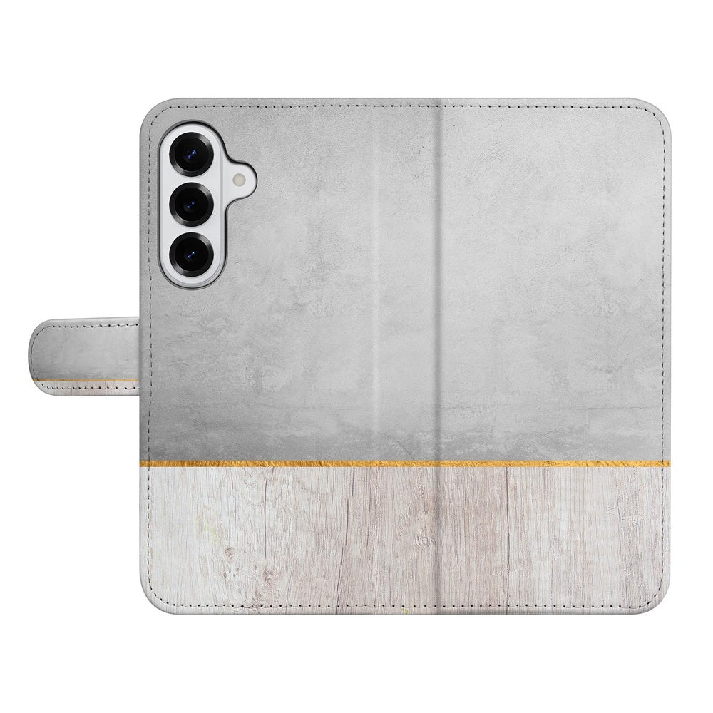 Samsung Galaxy S26 Plus Book Case Wood Concrete design gezien van voren.