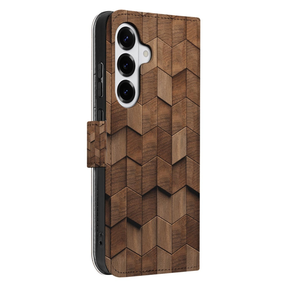 Samsung Galaxy S26 Plus Book Case Bruin Houtprint Kubusprint Aanzicht