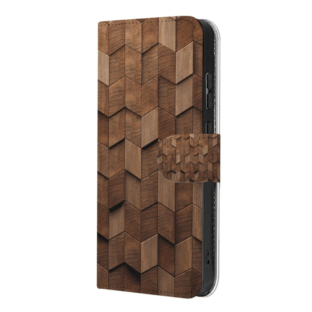 Samsung Galaxy S26 Plus Book Case Bruin Houtprint Kubusprint Voorkant.