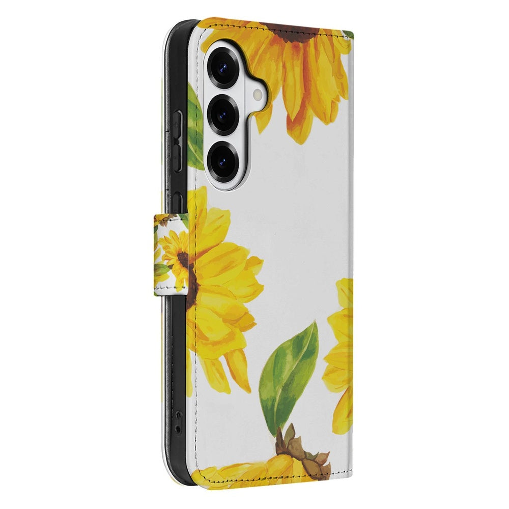 Samsung Galaxy S26 Plus Hoesje Zonnebloemen Wallet zonnebloemen design zijaanzicht.