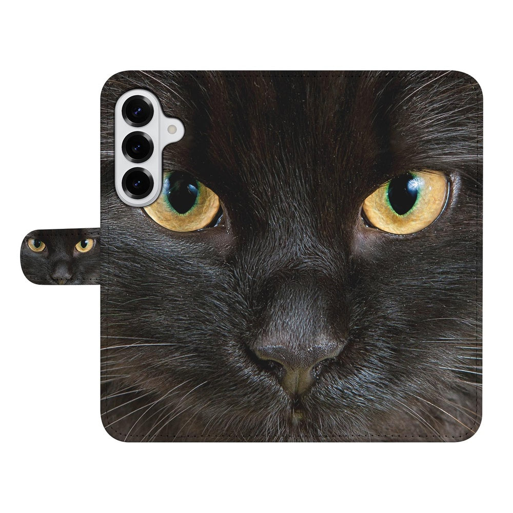 Samsung Galaxy S26 Plus Portemonnee Hoesje Zwarte Kat zwart kunstleer vooraanzicht.
