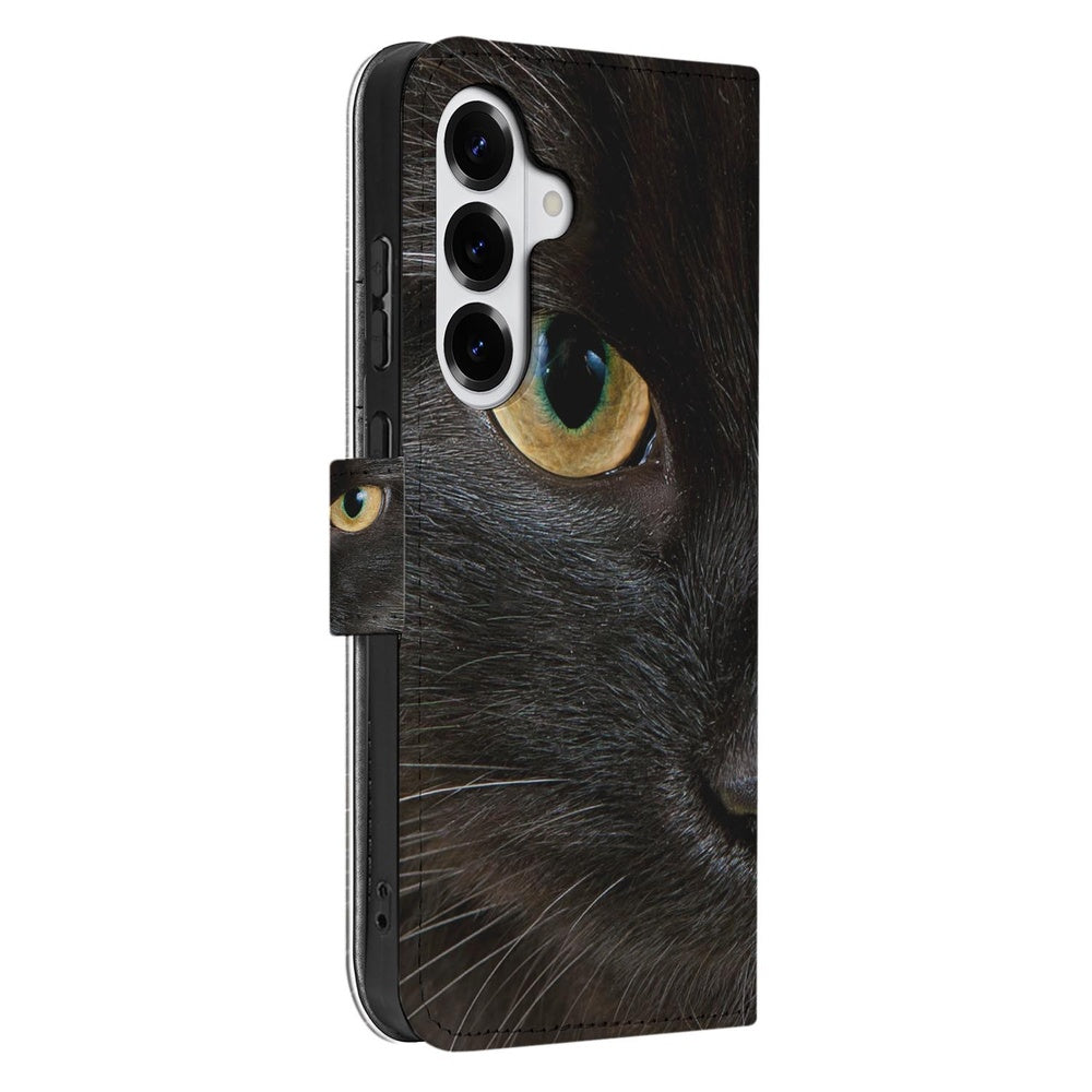 Samsung Galaxy S26 Plus Portemonnee Hoesje Zwarte Kat zwart kattenprint zijaanzicht.
