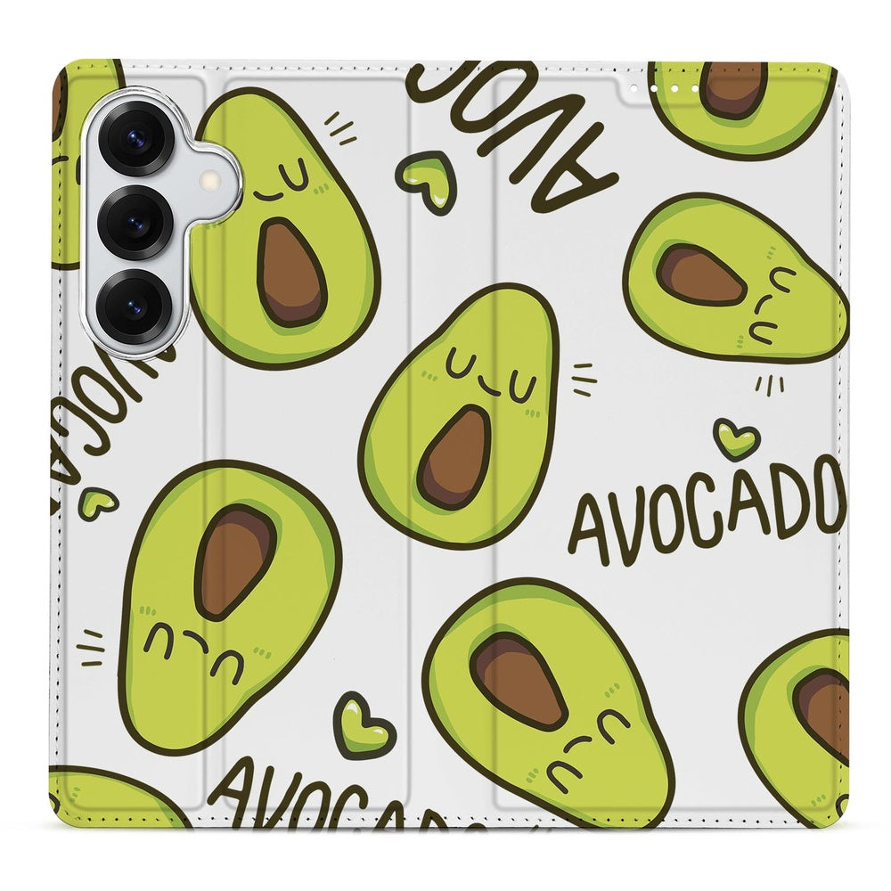 Samsung Galaxy S26 Plus Standcase Hoesje Avocado Singing Avocado print vooraanzicht.