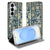 Samsung Galaxy S26 Plus Book Cover Beige Flowers boekhoes bloemenpatroon beige donkerblauw vooraanzicht.