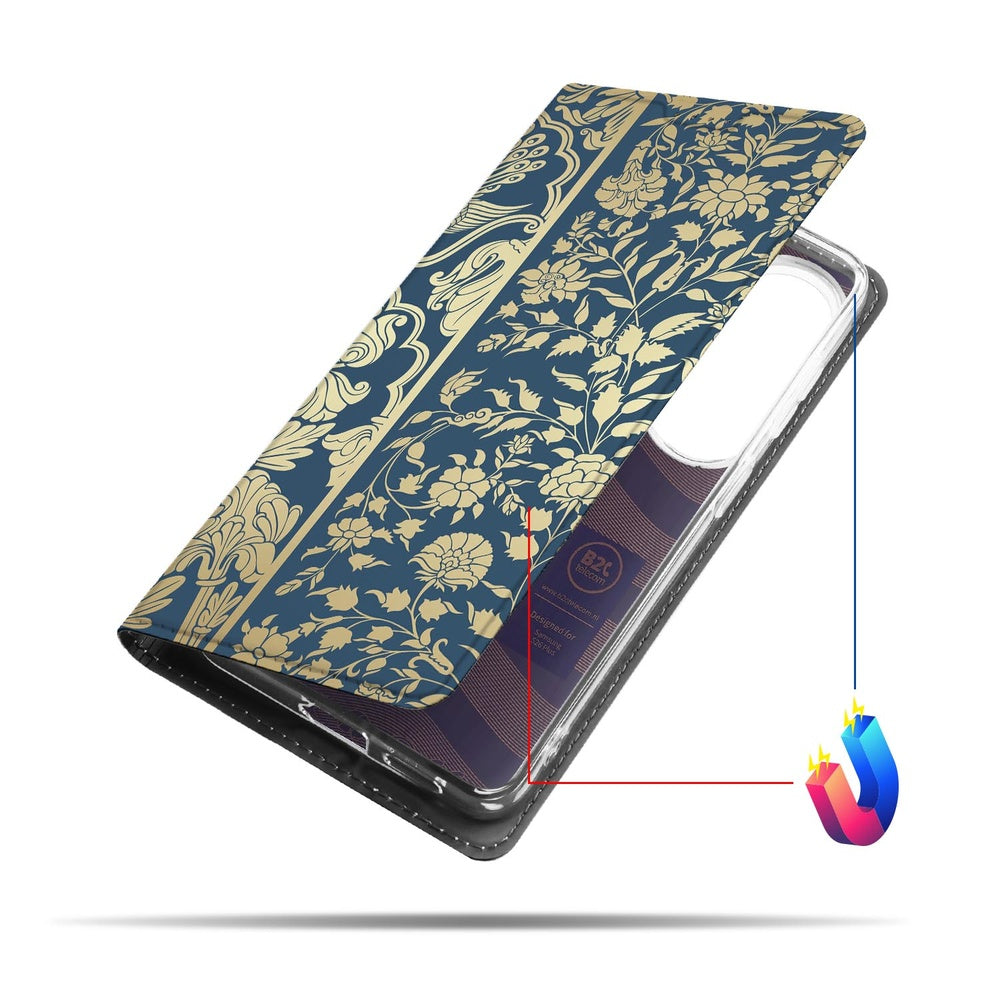 Samsung Galaxy S26 Plus Book Cover Beige Flowers Vooraanzicht.