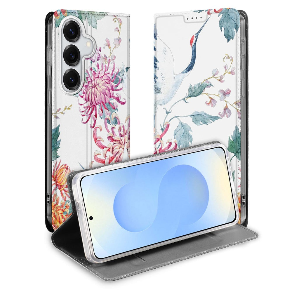 Samsung Galaxy S26 Plus Book Wallet Case Bird Flowers Aanzicht vooraanzicht.