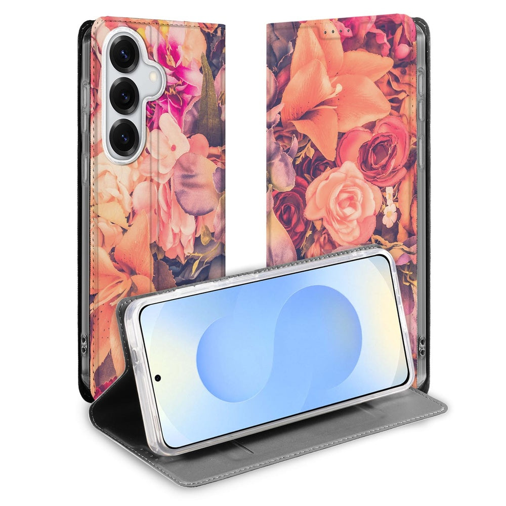 Samsung Galaxy S26 Plus Telefoonhoesje Bosje Bloemen Bookcase design bloemen print vooraanzicht.