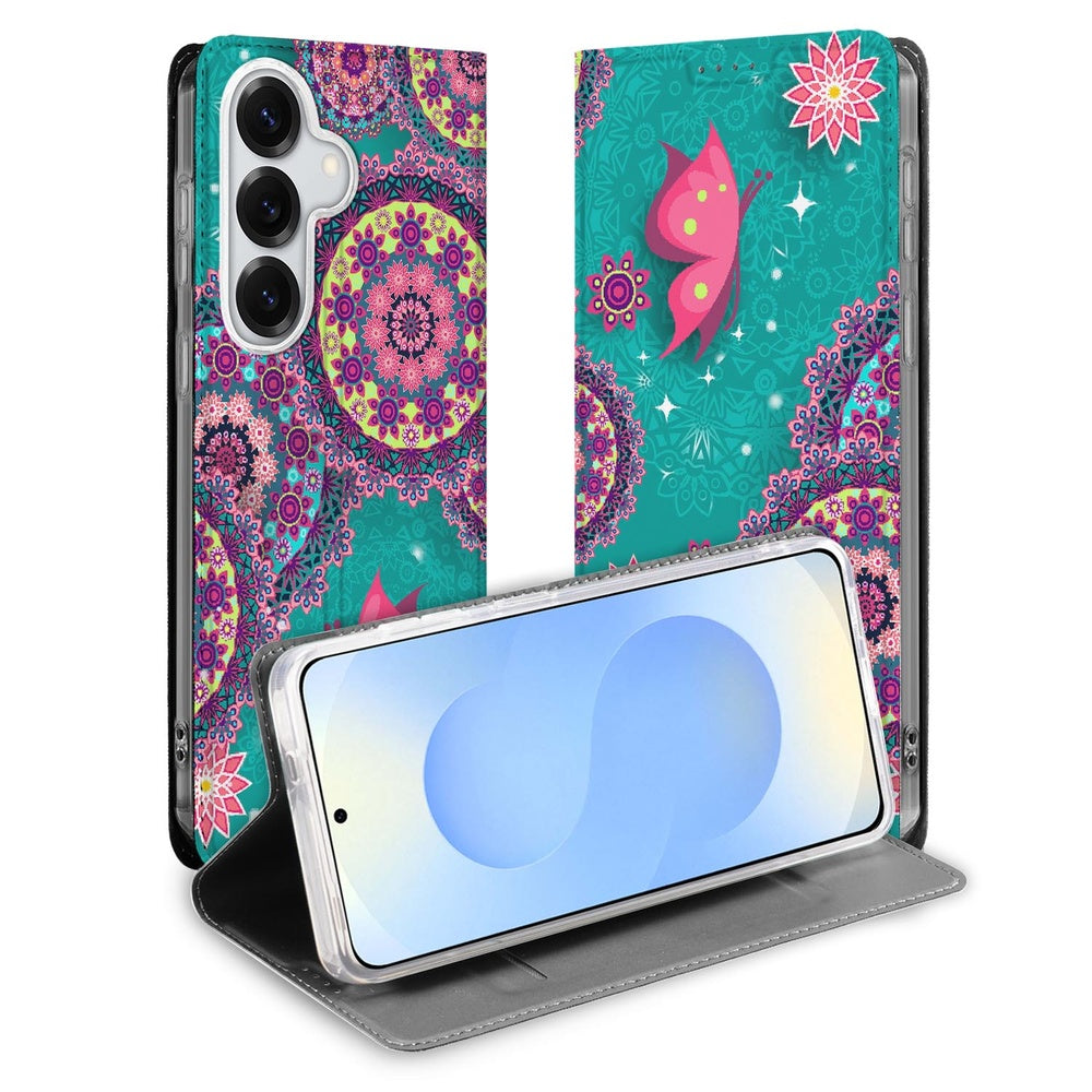 Samsung Galaxy S26 Plus Standcase Hoesje Cirkels en Vlinders Vooraanzicht.