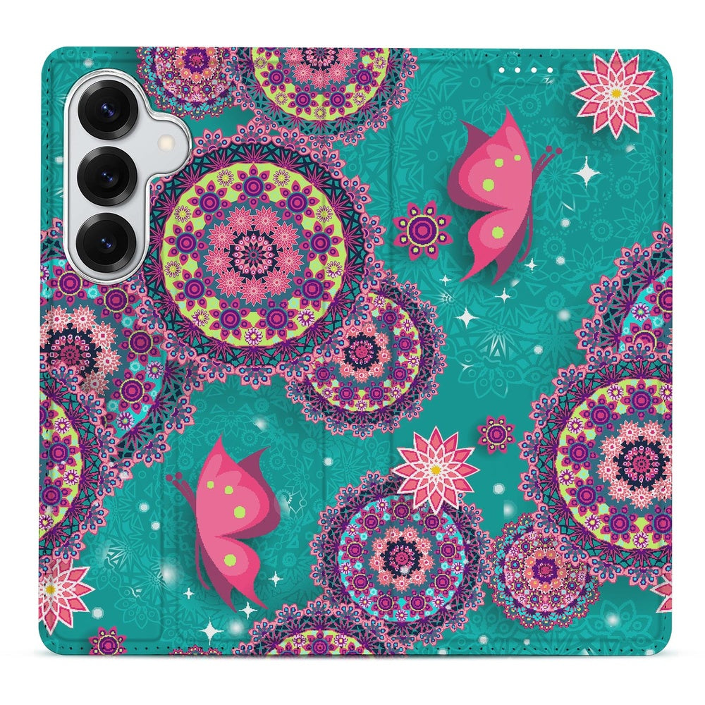Samsung Galaxy S26 Plus Standcase Hoesje Cirkels en Vlinders Vooraanzicht.