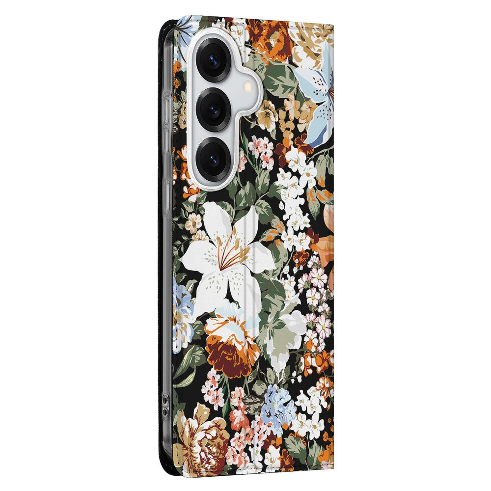 Samsung Galaxy S26+ Smart Cover Hoesje Dark Flowers Hoesje Donkere bloemenprint Vooraanzicht.