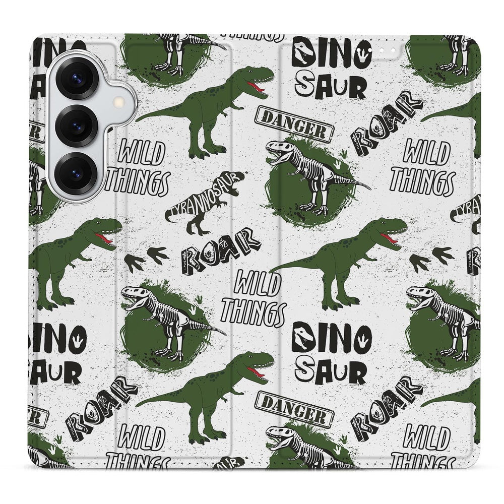 Samsung Galaxy S26 Plus Flip Style Cover Dinosaurus Dinosaurus-print Vooraanzicht.