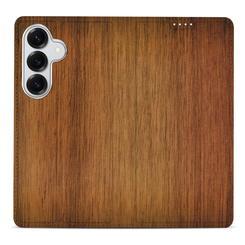 Samsung Galaxy S26 Plus Standcase Hoesje Donker Hout Aanzicht detail.