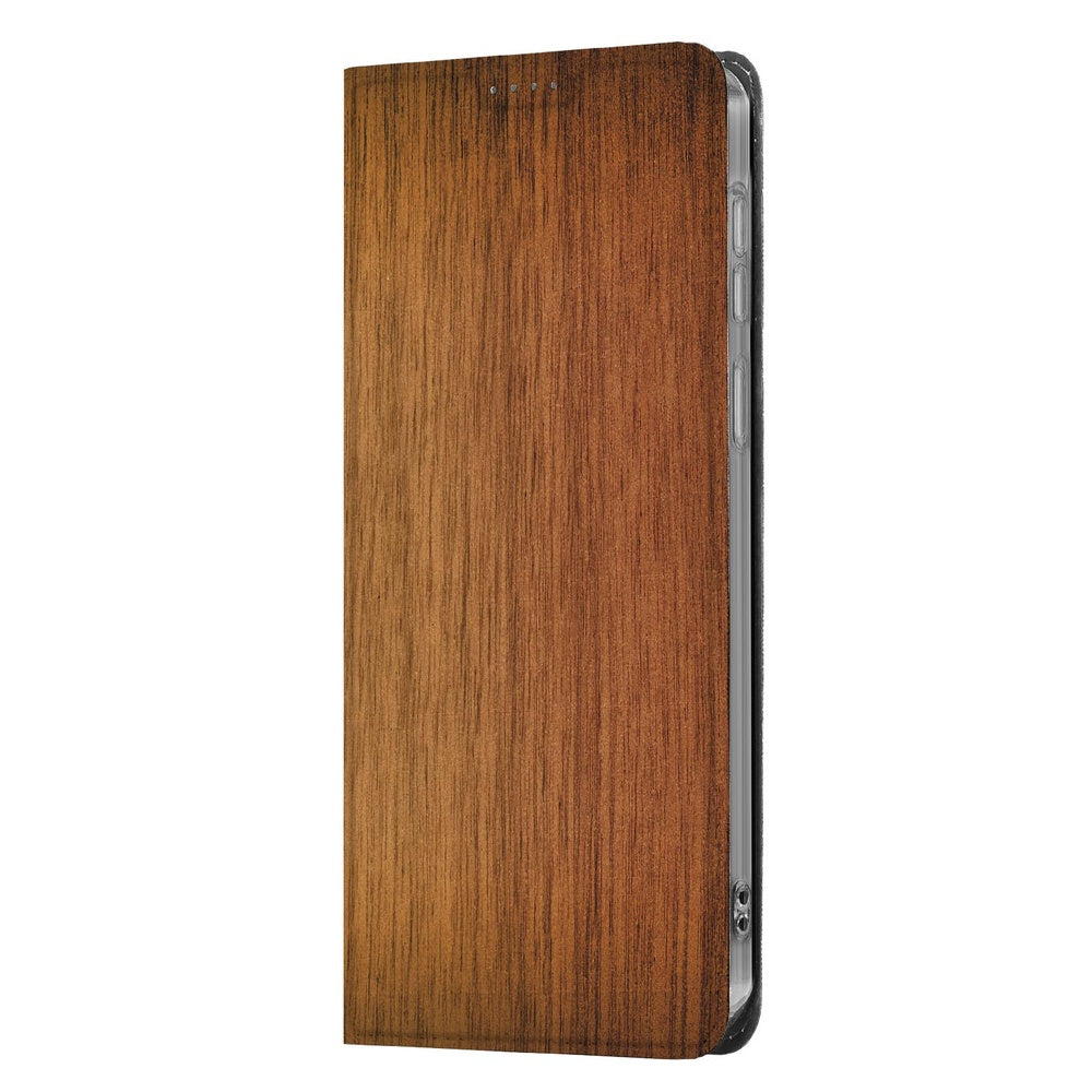 Samsung Galaxy S26 Plus Standcase Hoesje Donker Hout Aanzicht zijaanzicht.