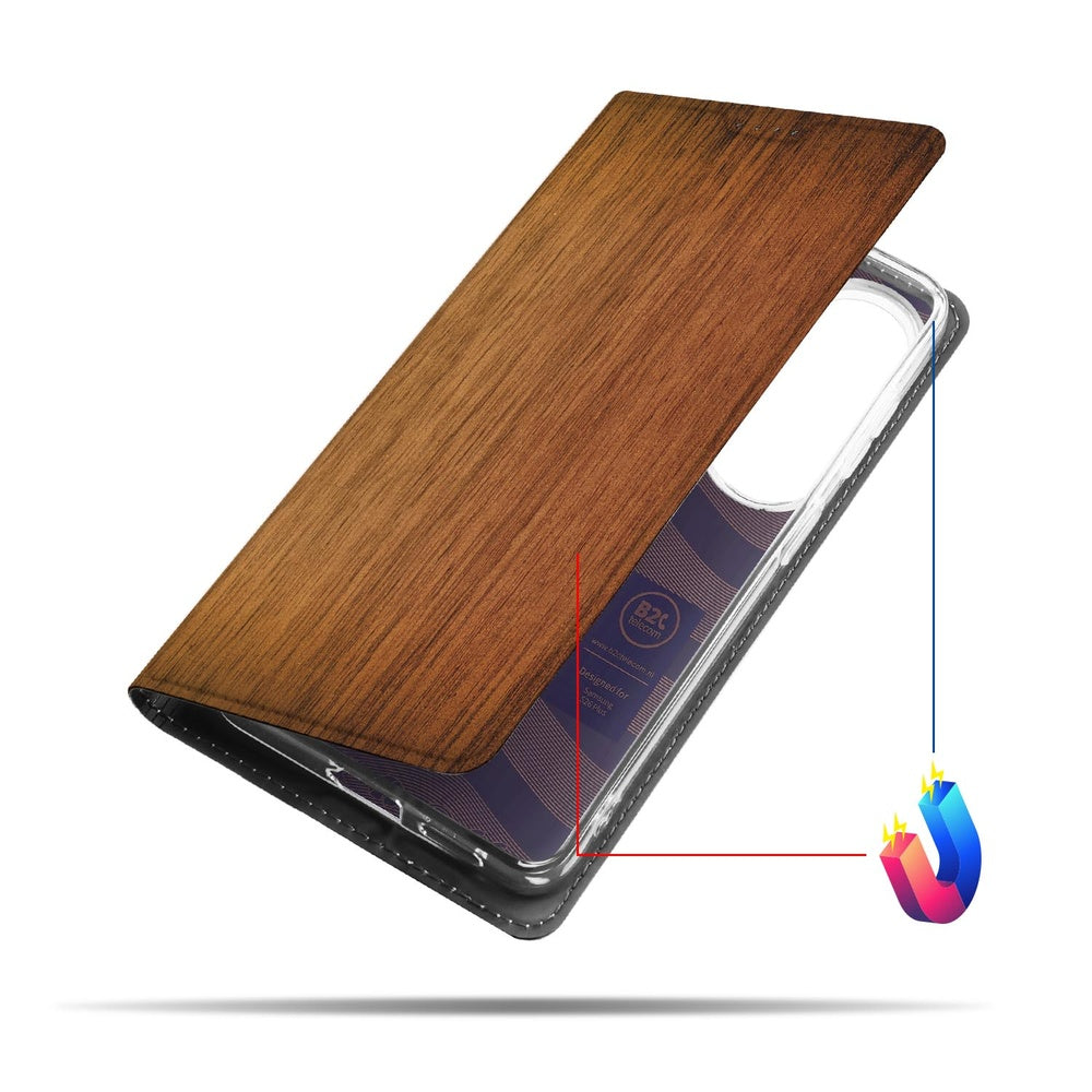 Samsung Galaxy S26 Plus Standcase Hoesje Donker Hout Vooraanzicht.