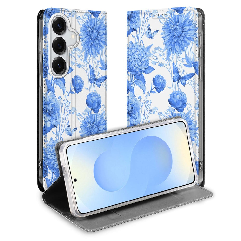 Samsung Galaxy S26 Plus Book Case Flowers Blue boekhoes Delftsblauwe bloemen vooraanzicht.