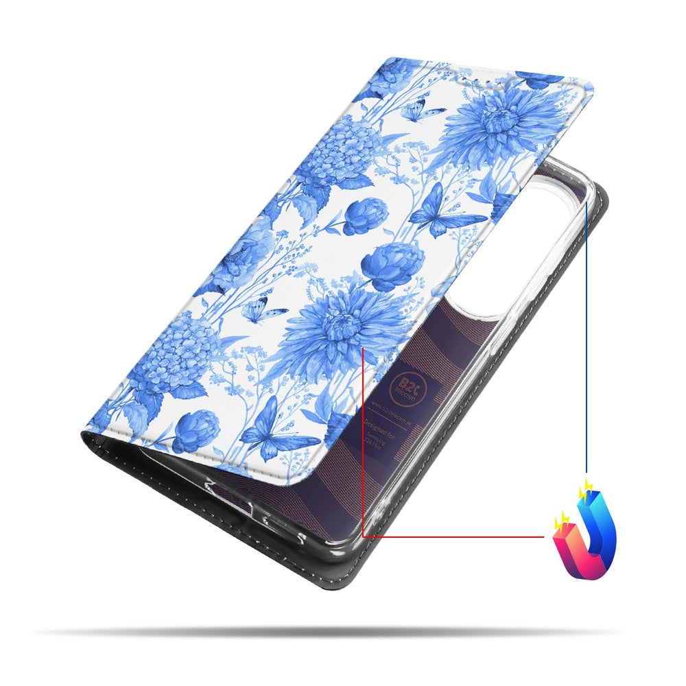 Samsung Galaxy S26 Plus Book Case Flowers Blue Book Case Delftsblauwe bloemen Vooraanzicht.