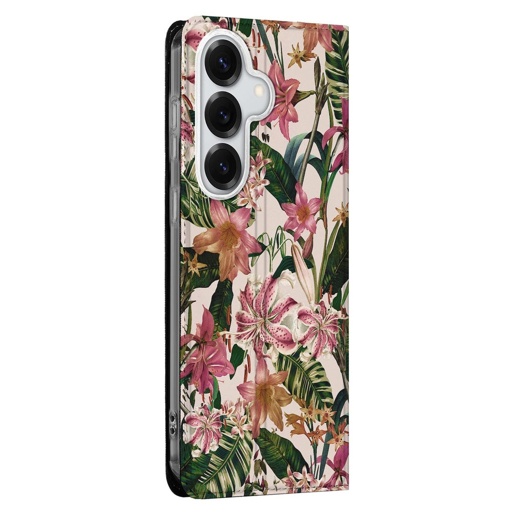 Samsung Galaxy S26 Plus Book Case Flowers bloemenprint zijaanzicht.