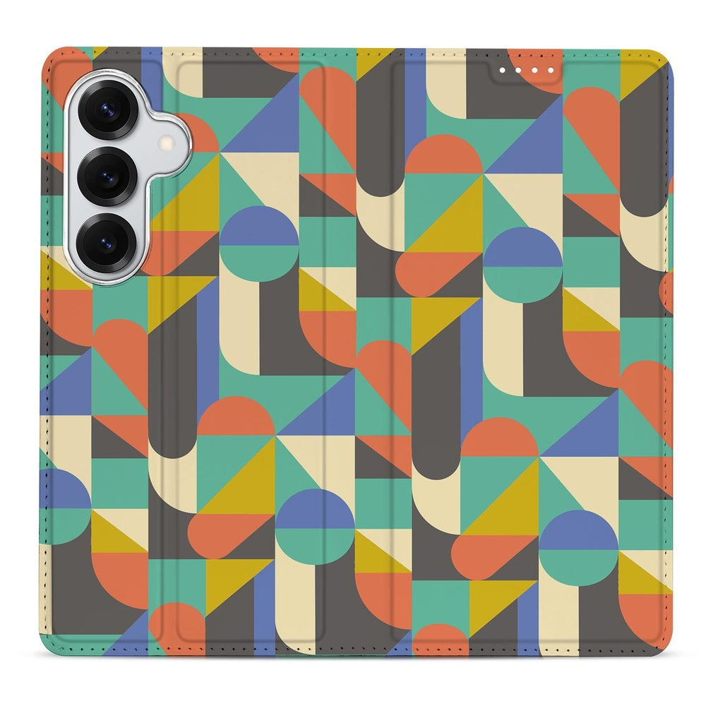 Book Case Samsung Galaxy S26 Plus Funky Retro Geometrisch design Vooraanzicht.