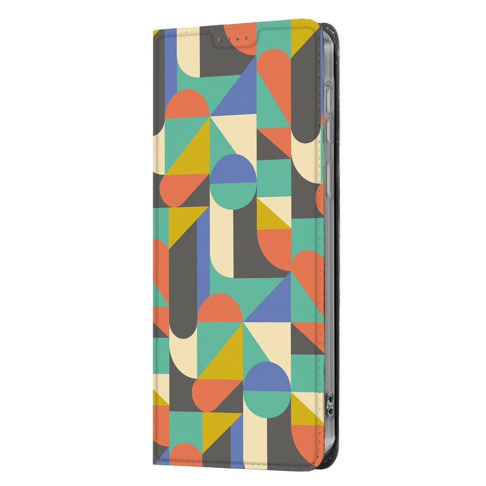 Samsung Galaxy S26 Plus Book Case Funky Retro geometrische vormen design vooraanzicht.