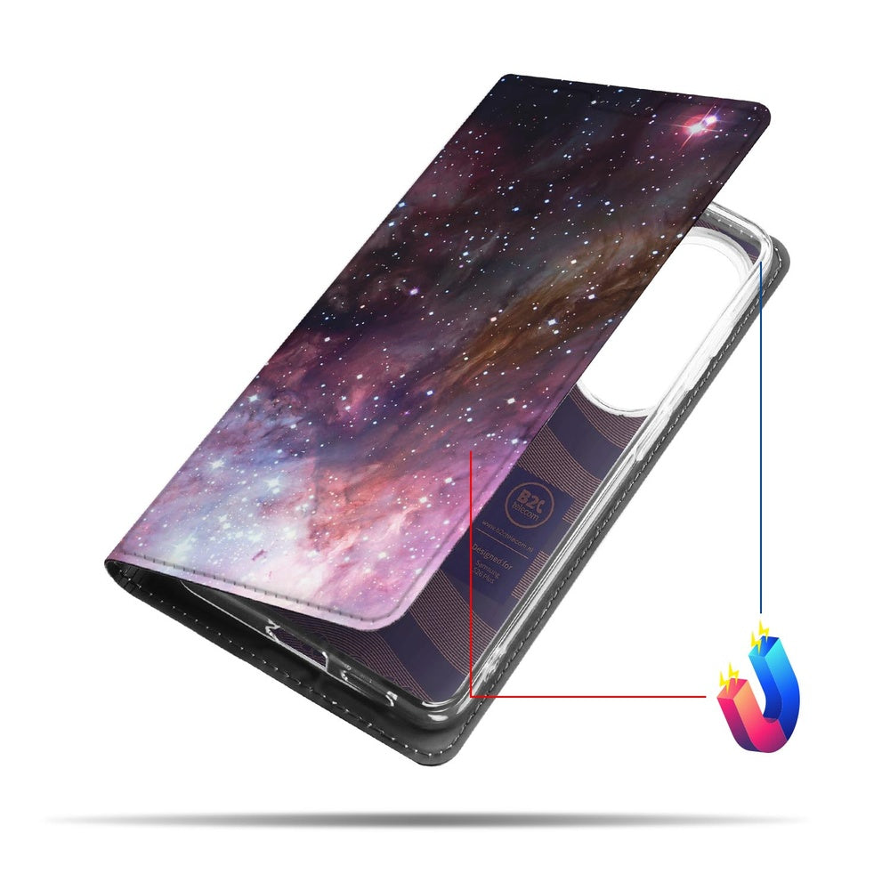 Samsung Galaxy S26 Plus Galaxy Book Cover sterrenprint stand functie aanzicht.