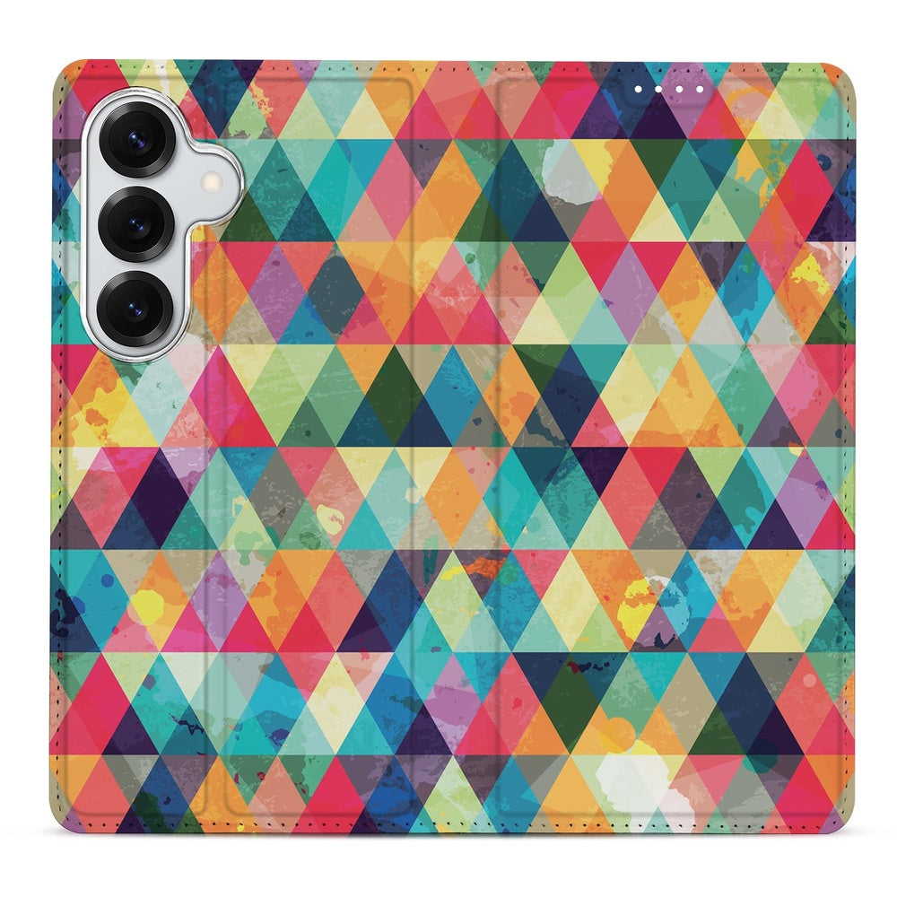 Samsung Galaxy S26 Plus Bookcase Geruit kleurrijk ruitmotief vooraanzicht.