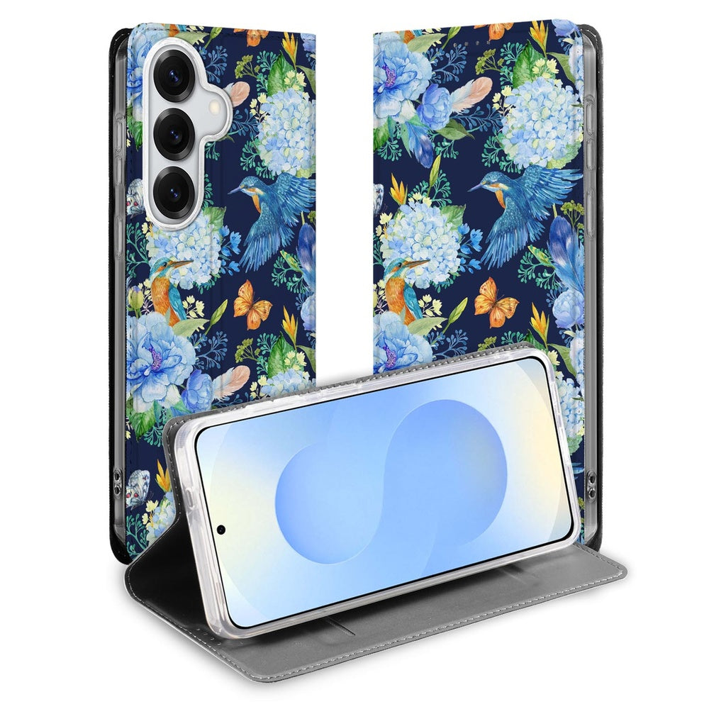 Samsung Galaxy S26 Plus Book Wallet Case IJsvogel Bloemenprint Vooraanzicht.