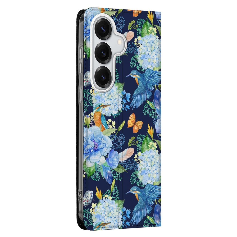 Samsung Galaxy S26 Plus Book Wallet Case IJsvogel Bloemen en Vogels Aanzicht.