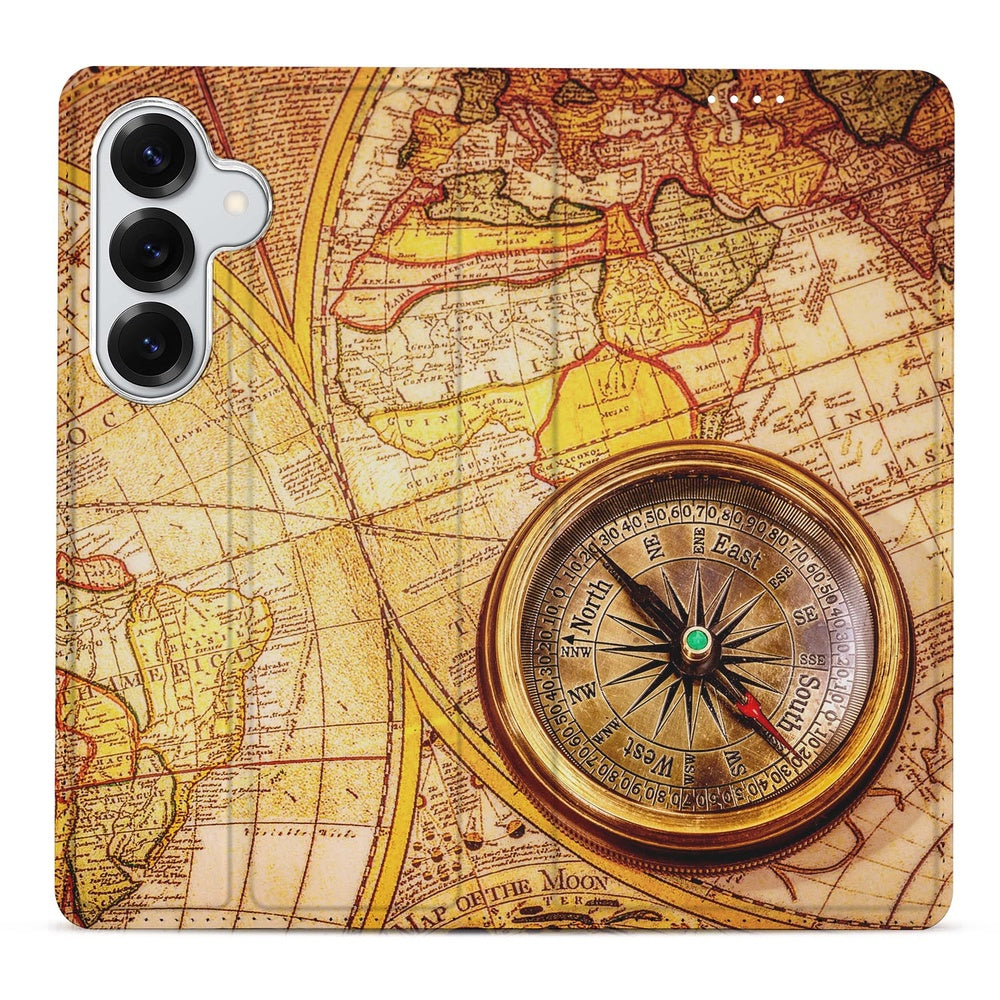 Samsung Galaxy S26 Plus Book Cover Kompas vintage wereldkaart kompas detail.