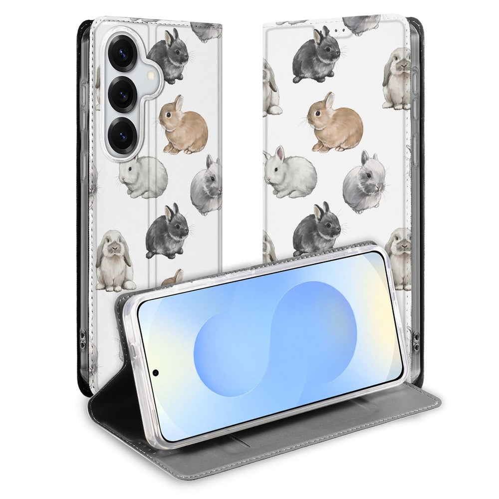 Samsung Galaxy S26 Plus Bookcase Konijntjes voorkant en binnenkant met konijntjes patroon.