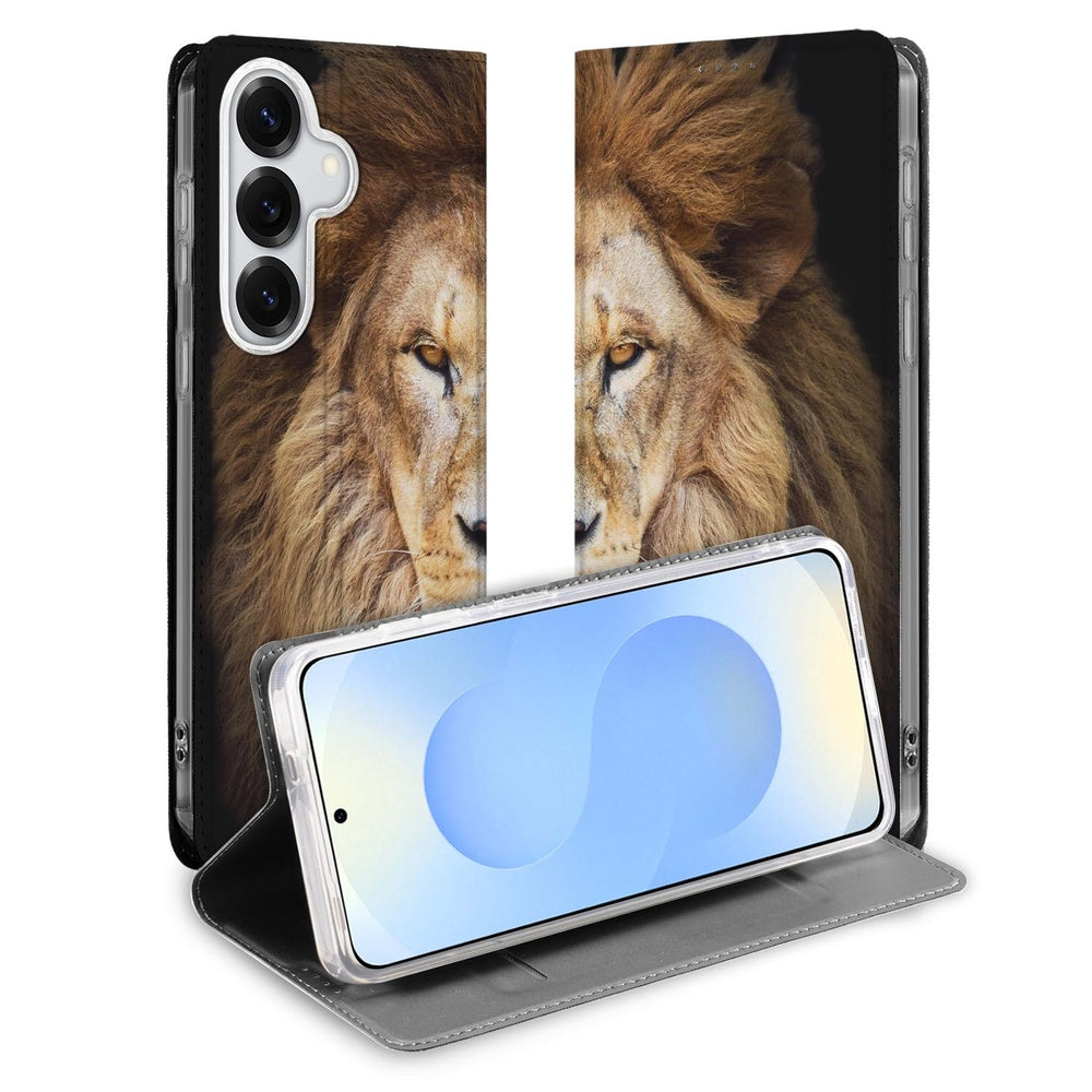Samsung Galaxy S26 Plus Book Wallet Case Leeuw voorkant en openstaand.