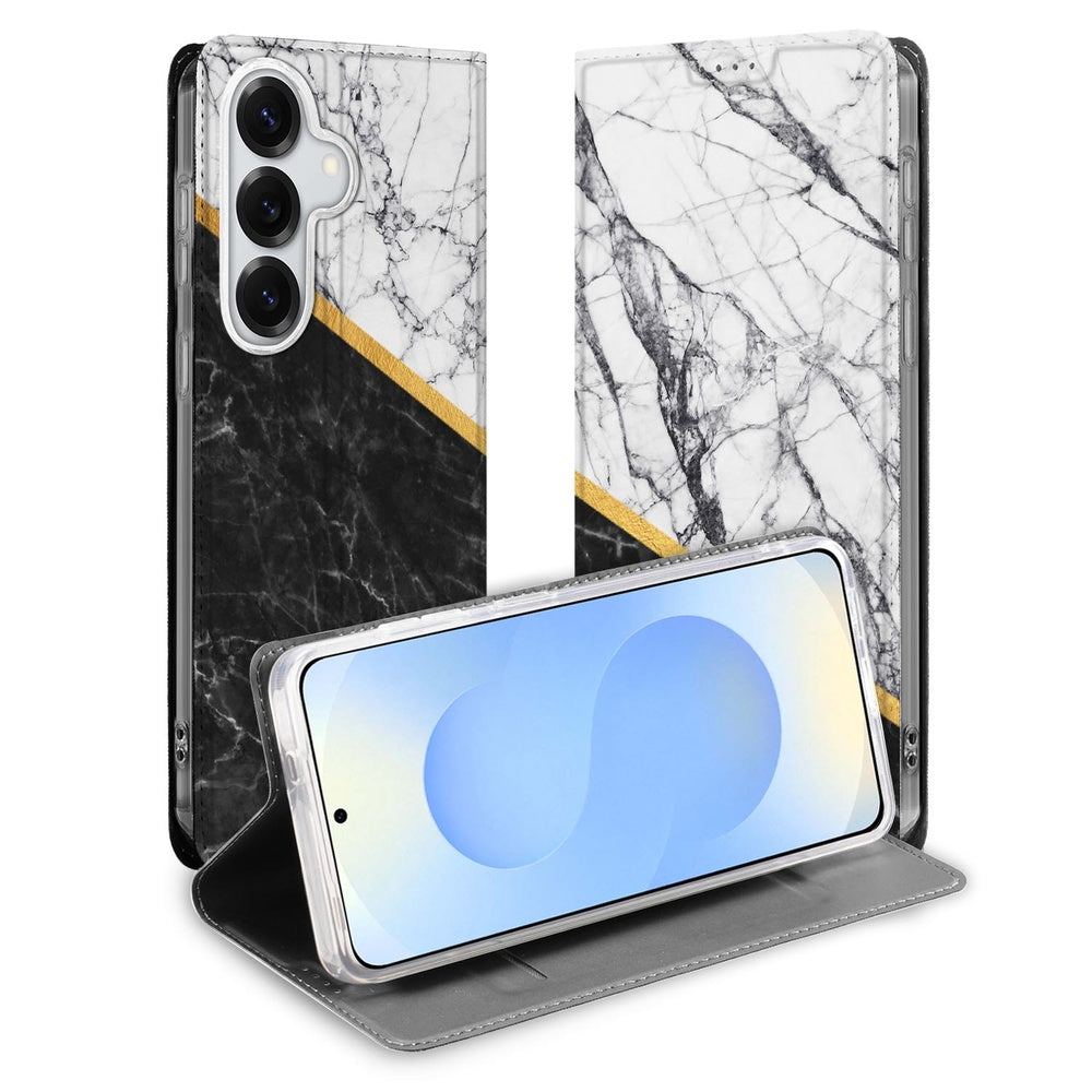 Samsung Galaxy S26 Plus Book Cover Marble White Black Vooraanzicht.