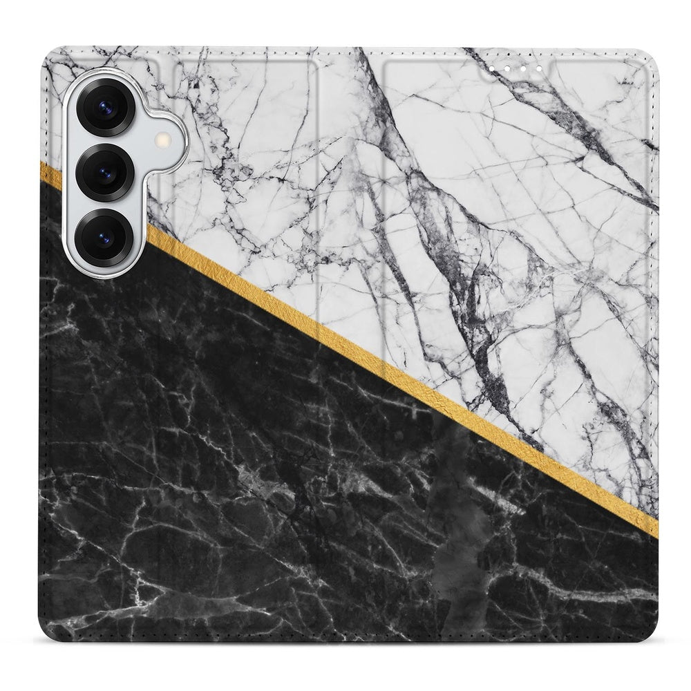 Samsung Galaxy S26 Plus Book Cover Marble White Black Vooraanzicht.
