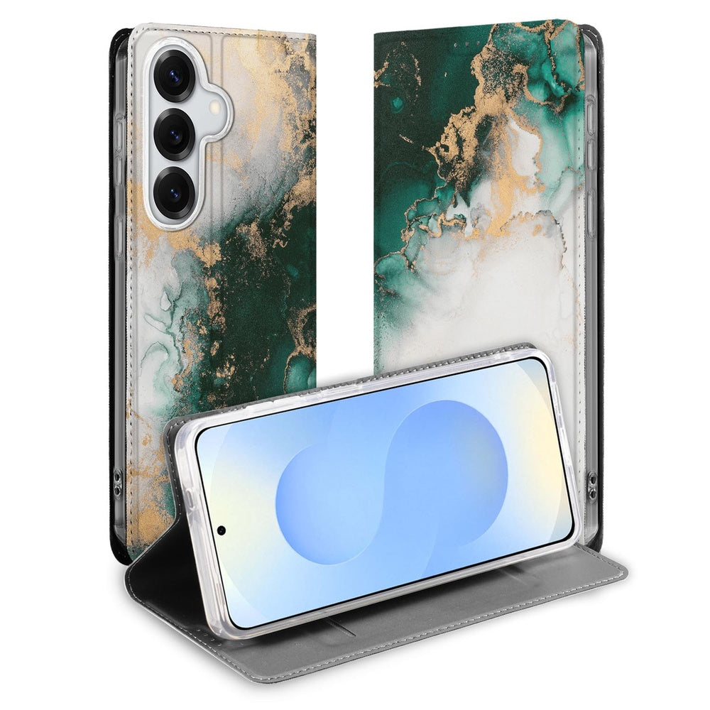 Samsung Galaxy S26 Plus Bookcase Wallet Case Marmer Groen Vooraanzicht.