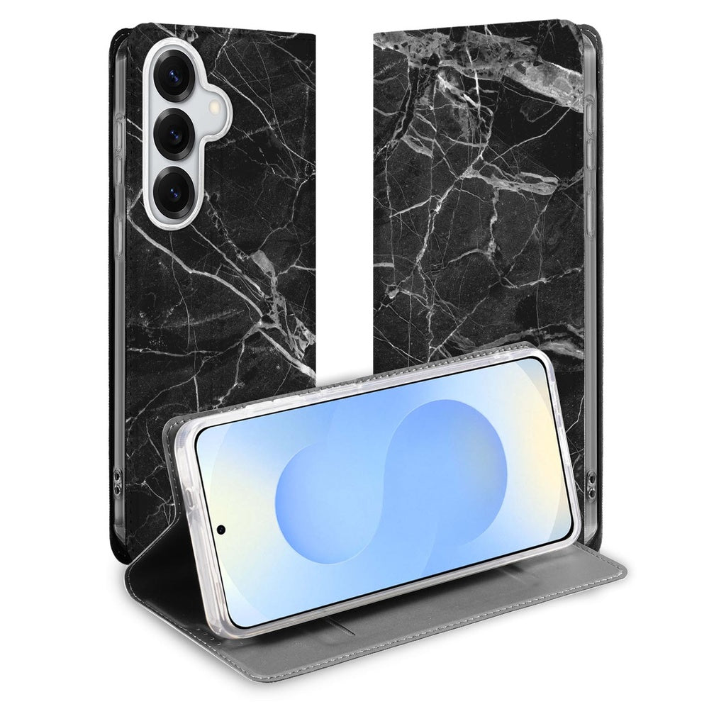 Samsung Galaxy S26 Plus Book Wallet Case Marmer Zwart Vooraanzicht.