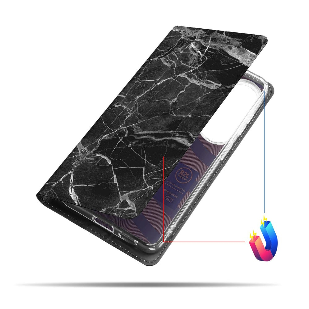 Samsung Galaxy S26 Plus Book Wallet Case Marmer Zwart Vooraanzicht.