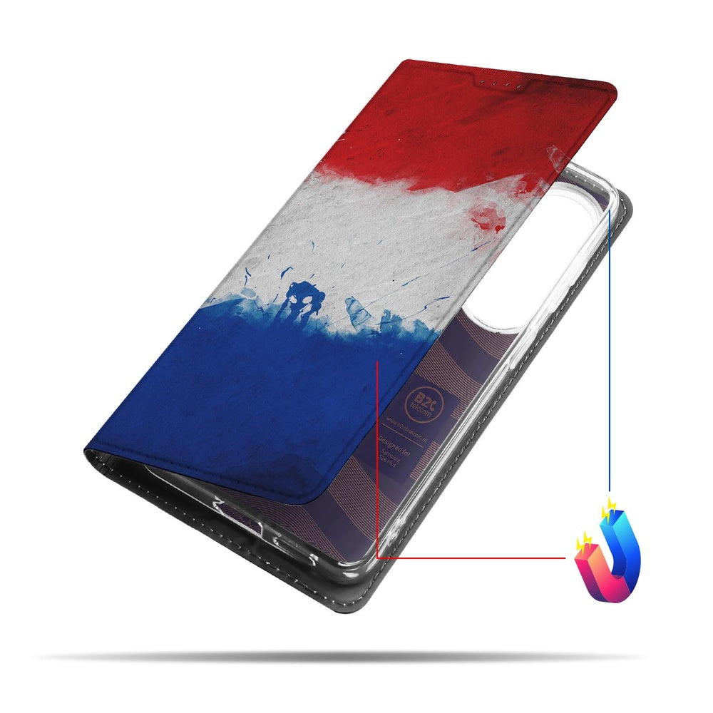 Samsung Galaxy S26 Plus Book Wallet Case Nederlands vlag Diamant design Vooraanzicht.
