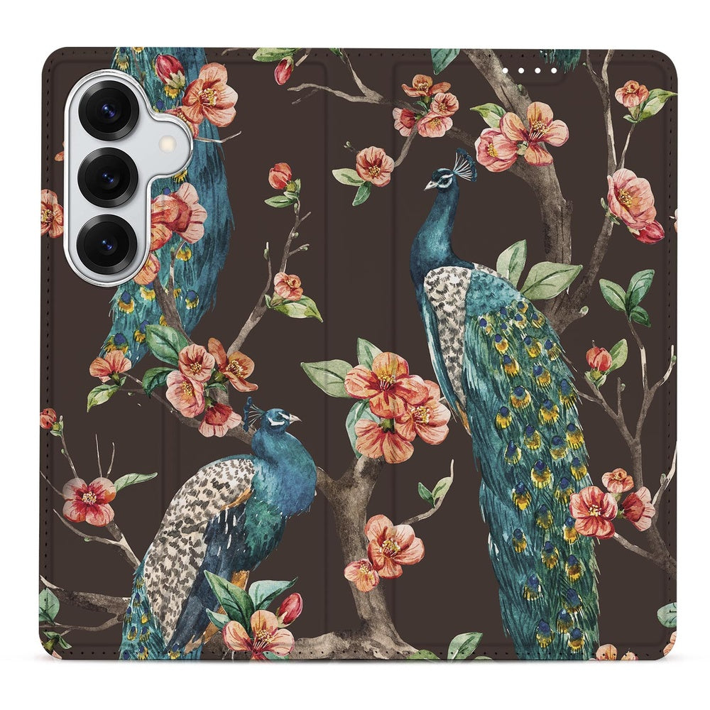 Samsung Galaxy S26 Plus Book Cover Pauw met Bloemen Vooraanzicht.