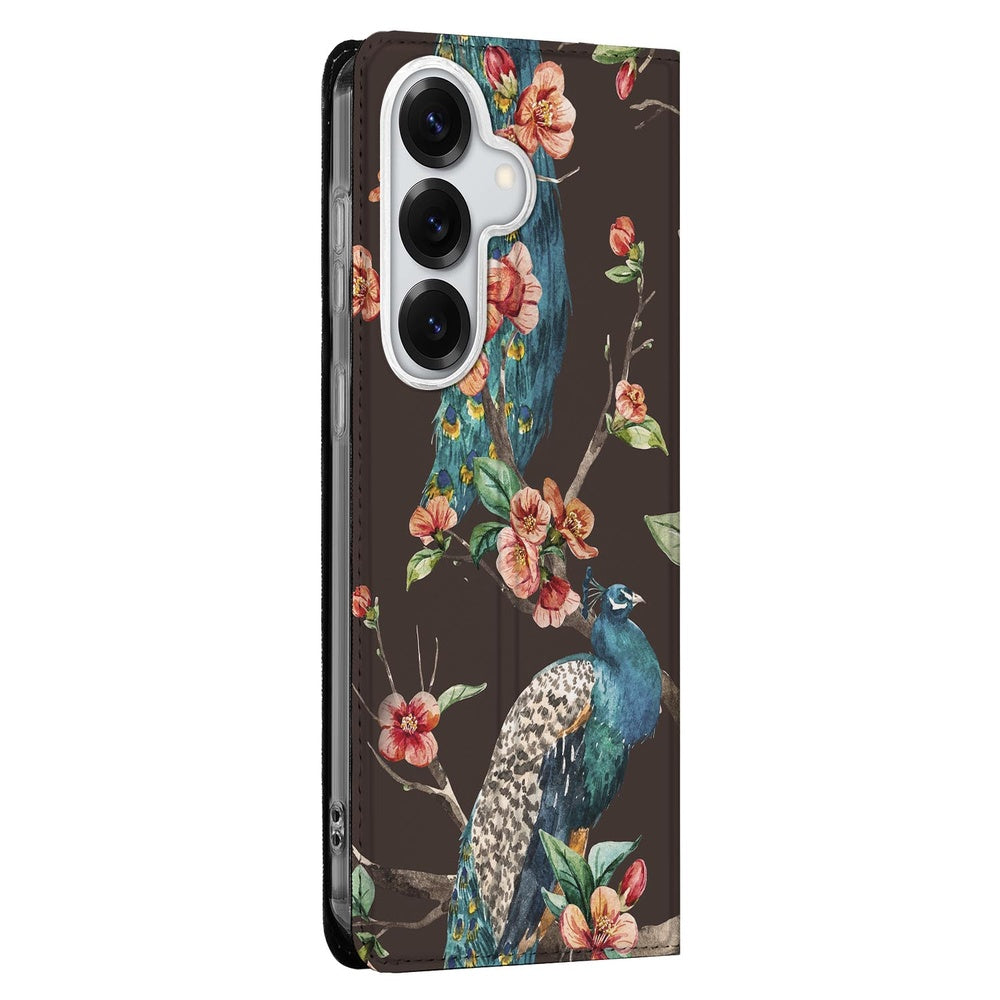 Samsung Galaxy S26 Plus Book Cover Pauw met Bloemen Vooraanzicht.