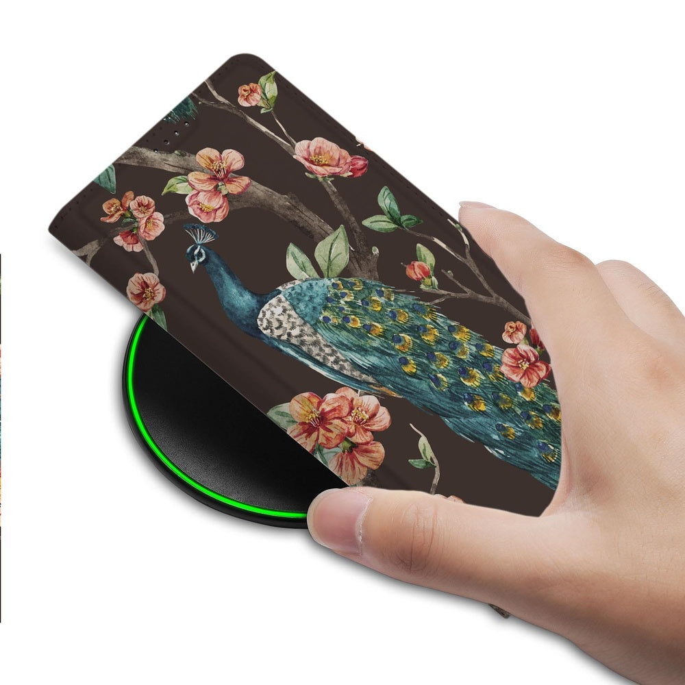 Samsung Galaxy S26 Plus Book Cover Pauw met Bloemen Aanzicht detail.