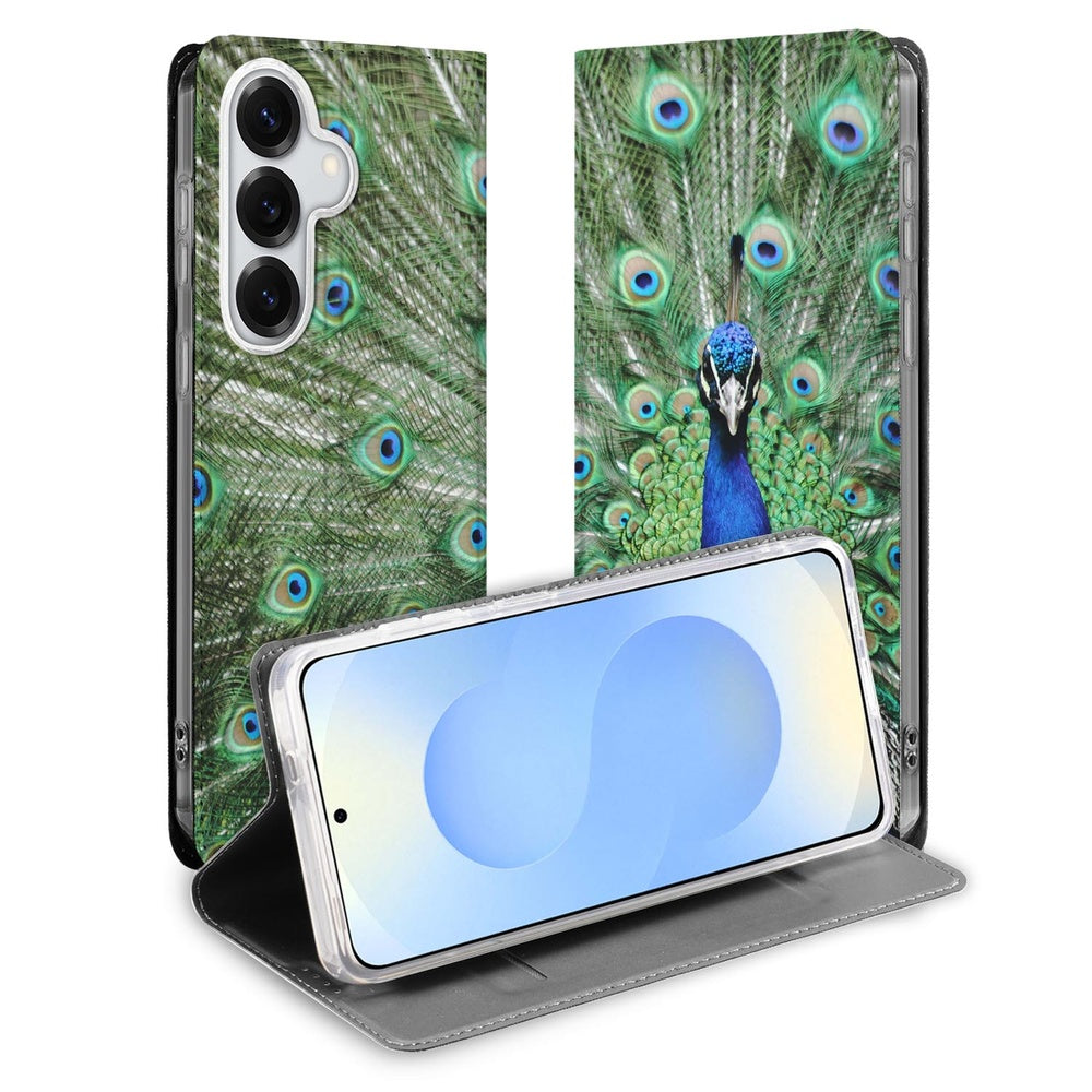 Samsung Galaxy S26 Plus Bookcase Pauw Voorkant en binnenkant met pauwenprint.
