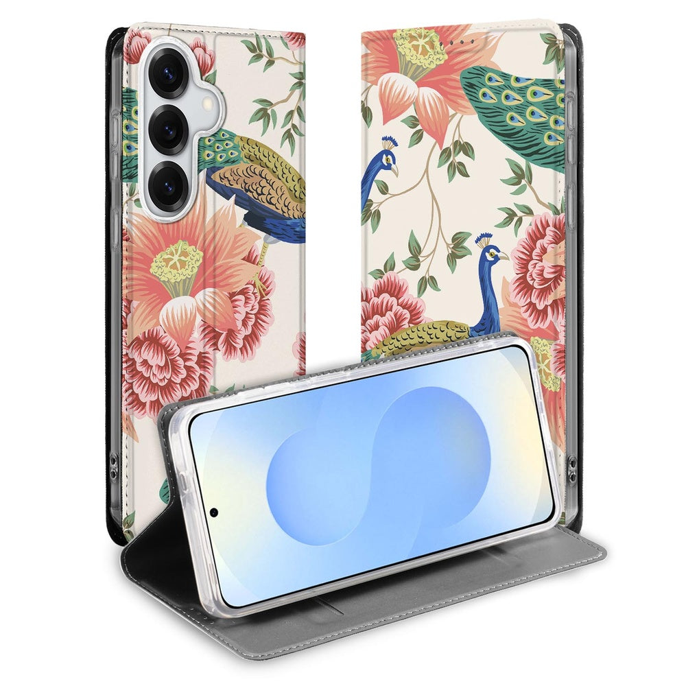 Samsung Galaxy S26+ Book Wallet Case Pink Peacock Vooraanzicht.