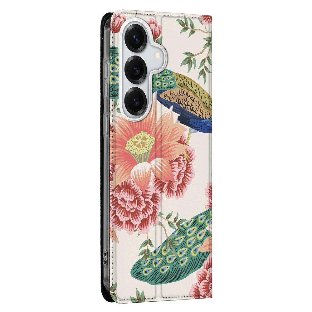 Samsung Galaxy S26+ Book Wallet Case Pink Peacock Vooraanzicht.