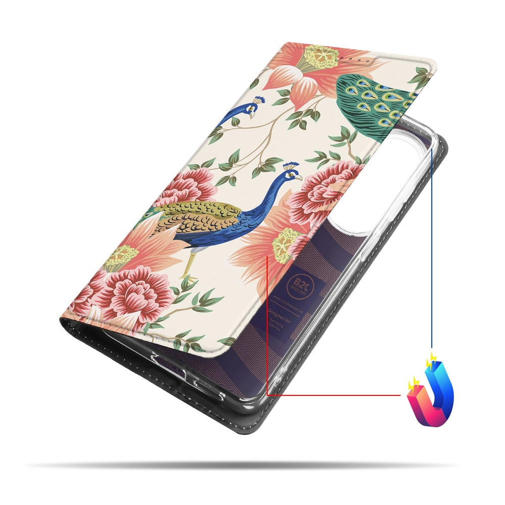 Samsung Galaxy S26+ Book Wallet Case Pink Peacock Aanzicht.