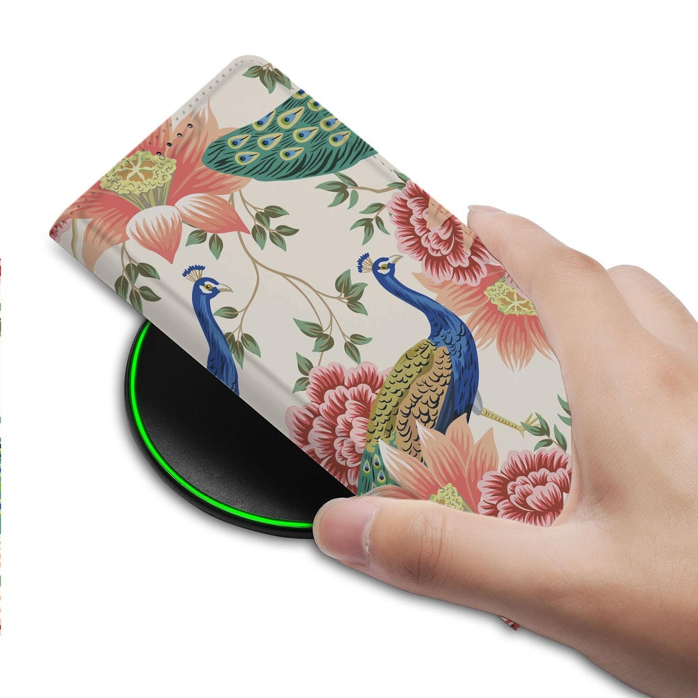 Samsung Galaxy S26+ Book Wallet Case Pink Peacock Aanzicht detail.