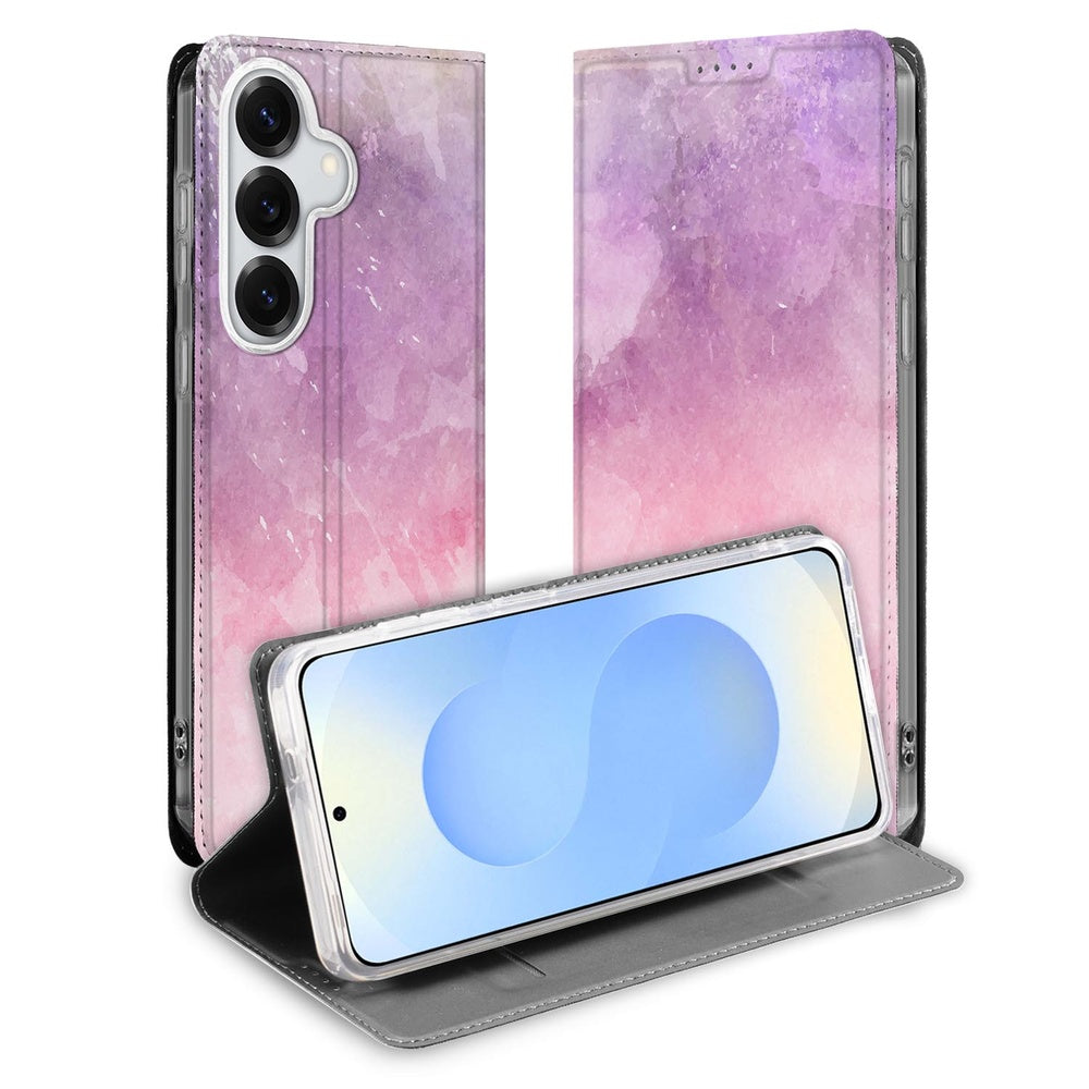 Samsung Galaxy S26+ Book Wallet Case Pink Purple Paint Vooraanzicht.