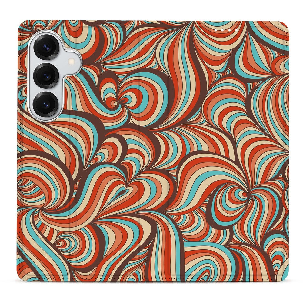 Samsung Galaxy S26+ Book Wallet Case Retro design kleurrijk patroon vooraanzicht.