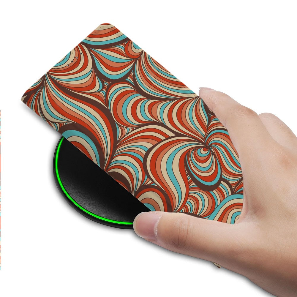 Samsung Galaxy S26+ Book Wallet Case Retro kleurrijke swirl design vooraanzicht.