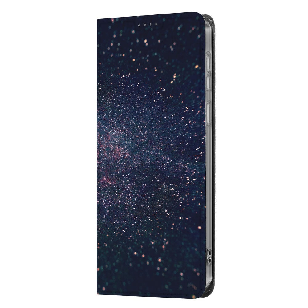 Samsung Galaxy S26 Plus Book Case Stars sterrenpatroon in paarse en blauwe tinten zijaanzicht.