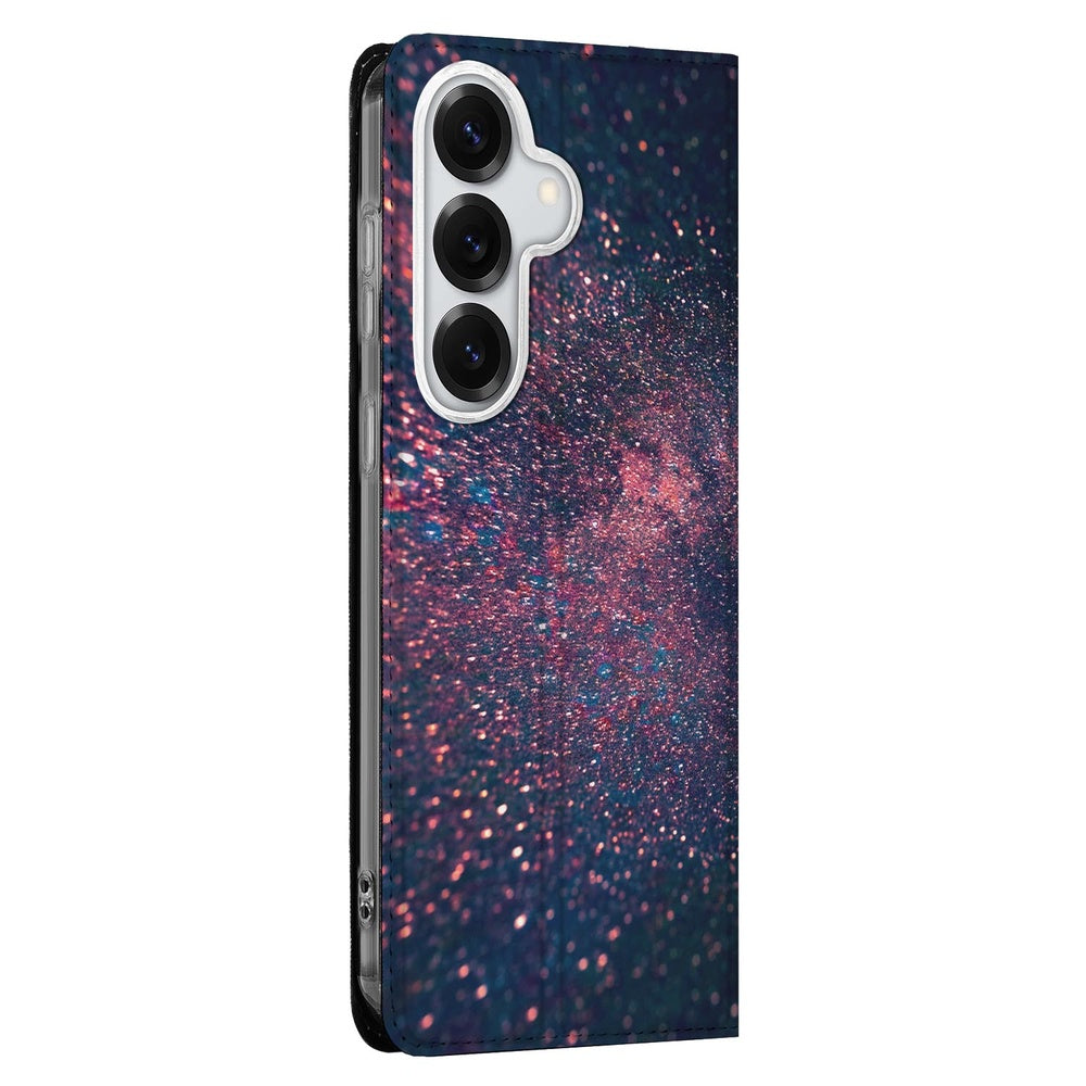 Samsung Galaxy S26 Plus Book Case Stars design paarse blauwe sterrenpatroon vooraanzicht.